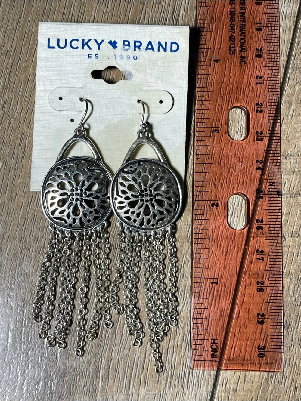 Lucky Brand Silver-Tone Filigree Chain Fringe Earrings